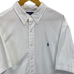 Ralph Lauren Classic Fit White Short Sleeve Button Down Shirt XXL Blue Pony